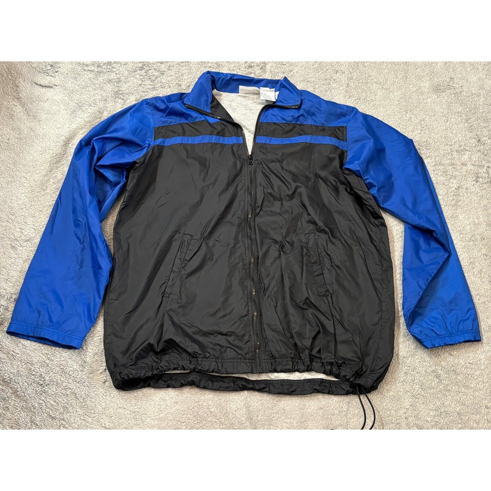 KingSize Mens Blue Black Colorblock Windbreaker Jacket Full Zip L 65-6207-8